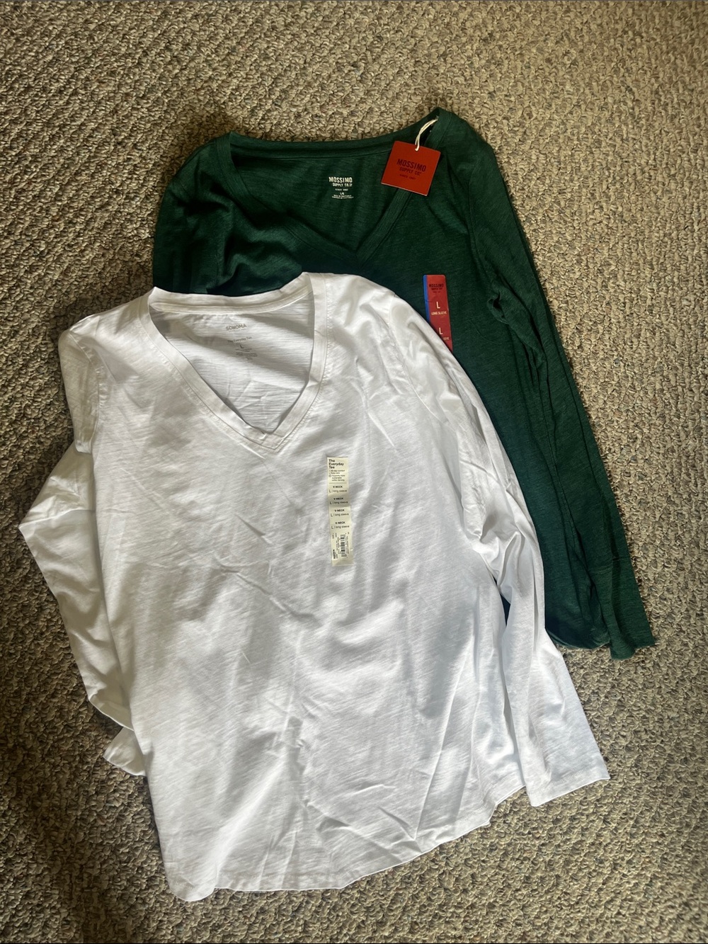 Mossimo Supply Co. and Sonoma V-Neck Long Sleeve Tees - White & Dark Green